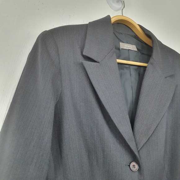 JACQUI E Grey Self Stripe Blazer Jacket Size 14 - Picture 2 of 5
